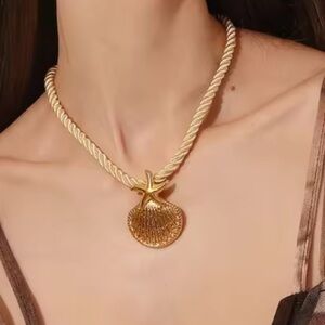 Starfish Seashell 18K Gold Stainless Steel Waterproof Pendant Necklace